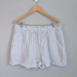 Roots Shorts Gauze Pockets Elastic Waist Normcore Stripes White Blue Women's XL